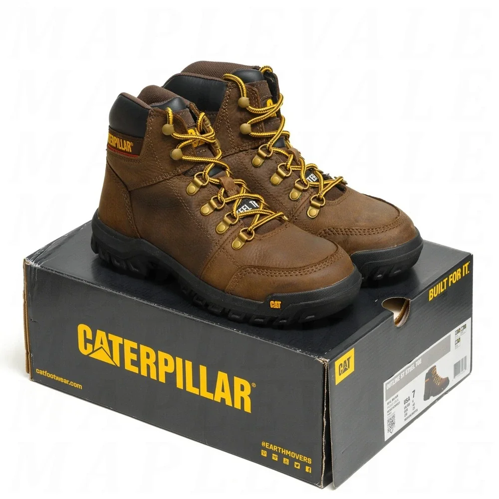 CAT Caterpillar Outline ST Steel Toe Work Boot Men's Sz 7 P90803 Seal Brown NEW